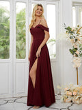 A-Line/Princess Stretch Crepe Ruffles Spaghetti Straps Sleeveless Floor-Length Bridesmaid Dresses Formal Evening Dress