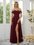 A-Line/Princess Stretch Crepe Ruffles Spaghetti Straps Sleeveless Floor-Length Bridesmaid Dresses Formal Evening Dress
