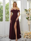 A-Line/Princess Stretch Crepe Ruffles Spaghetti Straps Sleeveless Floor-Length Bridesmaid Dresses Formal Evening Dress
