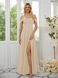A-Line/Princess Stretch Crepe Ruffles Spaghetti Straps Sleeveless Floor-Length Bridesmaid Dresses Formal Evening Dress