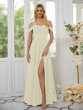 A-Line/Princess Stretch Crepe Ruffles Spaghetti Straps Sleeveless Floor-Length Bridesmaid Dresses Formal Evening Dress