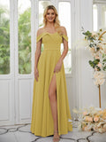 A-Line/Princess Stretch Crepe Ruffles Spaghetti Straps Sleeveless Floor-Length Bridesmaid Dresses Formal Evening Dress