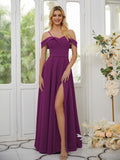 A-Line/Princess Stretch Crepe Ruffles Spaghetti Straps Sleeveless Floor-Length Bridesmaid Dresses Formal Evening Dress