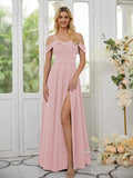A-Line/Princess Stretch Crepe Ruffles Spaghetti Straps Sleeveless Floor-Length Bridesmaid Dresses Formal Evening Dress
