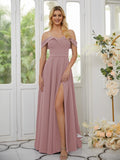 A-Line/Princess Stretch Crepe Ruffles Spaghetti Straps Sleeveless Floor-Length Bridesmaid Dresses Formal Evening Dress