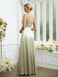 A-Line/Princess Silk like Satin V-neck Sleeveless Floor-Length Bridesmaid Dresses Formal Evening Dress