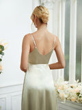 A-Line/Princess Silk like Satin V-neck Sleeveless Floor-Length Bridesmaid Dresses Formal Evening Dress