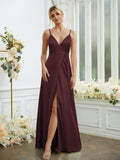 A-Line/Princess Silk like Satin V-neck Sleeveless Floor-Length Bridesmaid Dresses Formal Evening Dress
