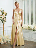A-Line/Princess Silk like Satin V-neck Sleeveless Floor-Length Bridesmaid Dresses Formal Evening Dress