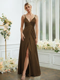 A-Line/Princess Silk like Satin V-neck Sleeveless Floor-Length Bridesmaid Dresses Formal Evening Dress