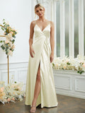 A-Line/Princess Silk like Satin V-neck Sleeveless Floor-Length Bridesmaid Dresses Formal Evening Dress