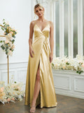 A-Line/Princess Silk like Satin V-neck Sleeveless Floor-Length Bridesmaid Dresses Formal Evening Dress