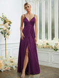 A-Line/Princess Silk like Satin V-neck Sleeveless Floor-Length Bridesmaid Dresses Formal Evening Dress
