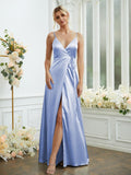 A-Line/Princess Silk like Satin V-neck Sleeveless Floor-Length Bridesmaid Dresses Formal Evening Dress