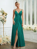 A-Line/Princess Silk like Satin V-neck Sleeveless Floor-Length Bridesmaid Dresses Formal Evening Dress