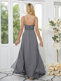 A-Line/Princess Chiffon Ruched V-neck Sleeveless Floor-Length Bridesmaid Dresses Formal Evening Dress