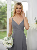 A-Line/Princess Chiffon Ruched V-neck Sleeveless Floor-Length Bridesmaid Dresses Formal Evening Dress