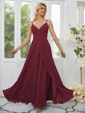 A-Line/Princess Chiffon Ruched V-neck Sleeveless Floor-Length Bridesmaid Dresses Formal Evening Dress