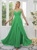 A-Line/Princess Chiffon Ruched V-neck Sleeveless Floor-Length Bridesmaid Dresses Formal Evening Dress