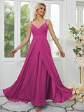 A-Line/Princess Chiffon Ruched V-neck Sleeveless Floor-Length Bridesmaid Dresses Formal Evening Dress