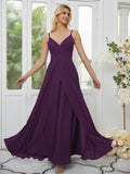 A-Line/Princess Chiffon Ruched V-neck Sleeveless Floor-Length Bridesmaid Dresses Formal Evening Dress