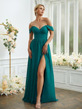 A-Line/Princess Chiffon Ruffles Off-the-Shoulder Sleeveless Floor-Length Bridesmaid Dresses Formal Evening Gowns