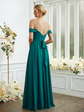 A-Line/Princess Chiffon Ruffles Off-the-Shoulder Sleeveless Floor-Length Bridesmaid Dresses Formal Evening Gowns