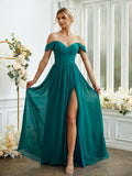 A-Line/Princess Chiffon Ruffles Off-the-Shoulder Sleeveless Floor-Length Bridesmaid Dresses Formal Evening Gowns