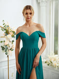 A-Line/Princess Chiffon Ruffles Off-the-Shoulder Sleeveless Floor-Length Bridesmaid Dresses Formal Evening Gowns
