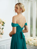 A-Line/Princess Chiffon Ruffles Off-the-Shoulder Sleeveless Floor-Length Bridesmaid Dresses Formal Evening Gowns