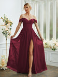 A-Line/Princess Chiffon Ruffles Off-the-Shoulder Sleeveless Floor-Length Bridesmaid Dresses Formal Evening Gowns