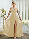 A-Line/Princess Chiffon Ruffles Off-the-Shoulder Sleeveless Floor-Length Bridesmaid Dresses Formal Evening Gowns