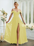 A-Line/Princess Chiffon Ruffles Off-the-Shoulder Sleeveless Floor-Length Bridesmaid Dresses Formal Evening Gowns