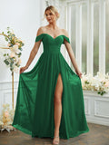 A-Line/Princess Chiffon Ruffles Off-the-Shoulder Sleeveless Floor-Length Bridesmaid Dresses Formal Evening Gowns