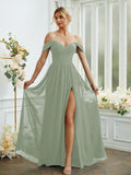 A-Line/Princess Chiffon Ruffles Off-the-Shoulder Sleeveless Floor-Length Bridesmaid Dresses Formal Evening Gowns