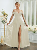 A-Line/Princess Chiffon Ruffles Off-the-Shoulder Sleeveless Floor-Length Bridesmaid Dresses Formal Evening Gowns