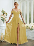 A-Line/Princess Chiffon Ruffles Off-the-Shoulder Sleeveless Floor-Length Bridesmaid Dresses Formal Evening Gowns