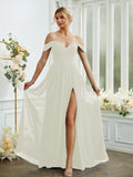 A-Line/Princess Chiffon Ruffles Off-the-Shoulder Sleeveless Floor-Length Bridesmaid Dresses Formal Evening Gowns