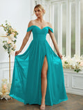 A-Line/Princess Chiffon Ruffles Off-the-Shoulder Sleeveless Floor-Length Bridesmaid Dresses Formal Evening Gowns