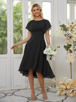 A-Line/Princess Chiffon Ruched Scoop Short Sleeves Asymmetrical Bridesmaid Dresses