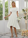A-Line/Princess Chiffon Ruched Scoop Short Sleeves Asymmetrical Bridesmaid Dresses