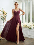 A-Line/Princess Chiffon Ruched V-neck Sleeveless Floor-Length Bridesmaid Dresses Formal Evening Dress