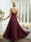 A-Line/Princess Chiffon Ruched V-neck Sleeveless Floor-Length Bridesmaid Dresses Formal Evening Dress