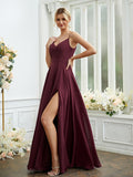 A-Line/Princess Chiffon Ruched V-neck Sleeveless Floor-Length Bridesmaid Dresses Formal Evening Dress