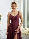 A-Line/Princess Chiffon Ruched V-neck Sleeveless Floor-Length Bridesmaid Dresses Formal Evening Dress