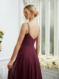 A-Line/Princess Chiffon Ruched V-neck Sleeveless Floor-Length Bridesmaid Dresses Formal Evening Dress