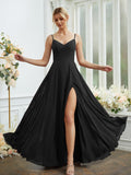 A-Line/Princess Chiffon Ruched V-neck Sleeveless Floor-Length Bridesmaid Dresses Formal Evening Dress