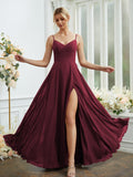 A-Line/Princess Chiffon Ruched V-neck Sleeveless Floor-Length Bridesmaid Dresses Formal Evening Dress