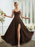 A-Line/Princess Chiffon Ruched V-neck Sleeveless Floor-Length Bridesmaid Dresses Formal Evening Dress