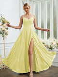 A-Line/Princess Chiffon Ruched V-neck Sleeveless Floor-Length Bridesmaid Dresses Formal Evening Dress